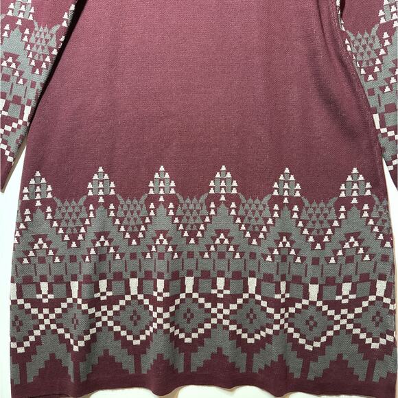 Bob Timberlake Sweater Knit Dress Burgundy Gray Sz XL Aztec Western Southwestern - Picture 4 of 12